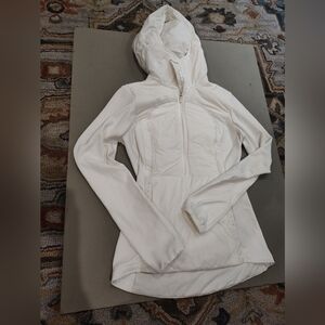 Lululemon Run For Cold Hooded Pullover White  Jacket Hood Half Zip Fitted
